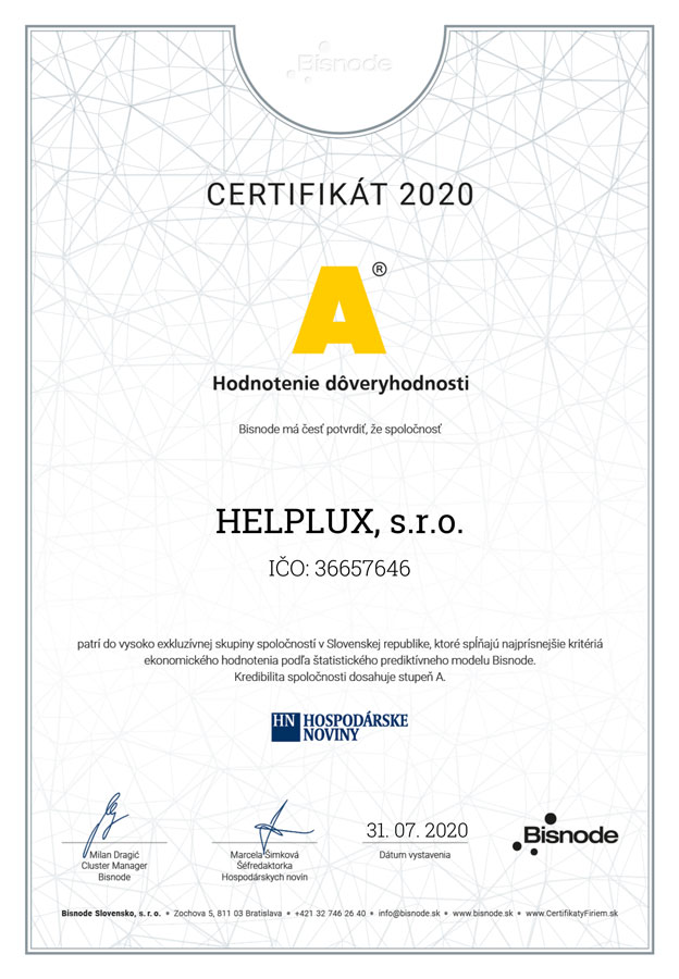 helplux doveryhodná firma certifikát